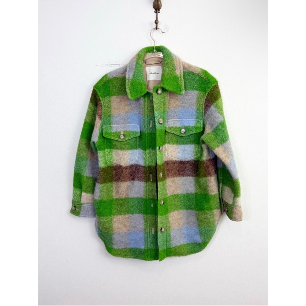 Aritzia Wilfred Free The Ganna Shirt Jacket Green Plaid Wool Blend Size S - Picture 3 of 6